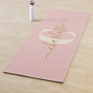 Tapis De Yoga Moderne Design Monogramme Nom Blush Pink