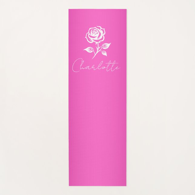 Tapis De Yoga Moderne Élégant Rose Chaud Et Rose Nom Personnalis (Devant)