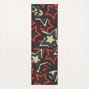 Tapis De Yoga Moderne Red Black Stars Cool Grunge Motif Personna