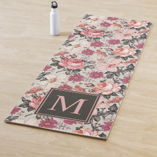Tapis De Yoga Moderne Vintage Floral Blush Monogramme Yoga Mat