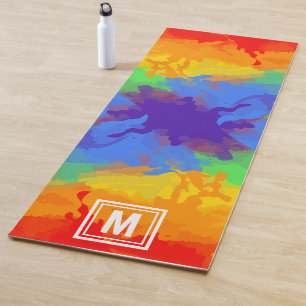 Tapis De Yoga Mongramme Abstrait d'aquarelle couleur arc-en-ciel