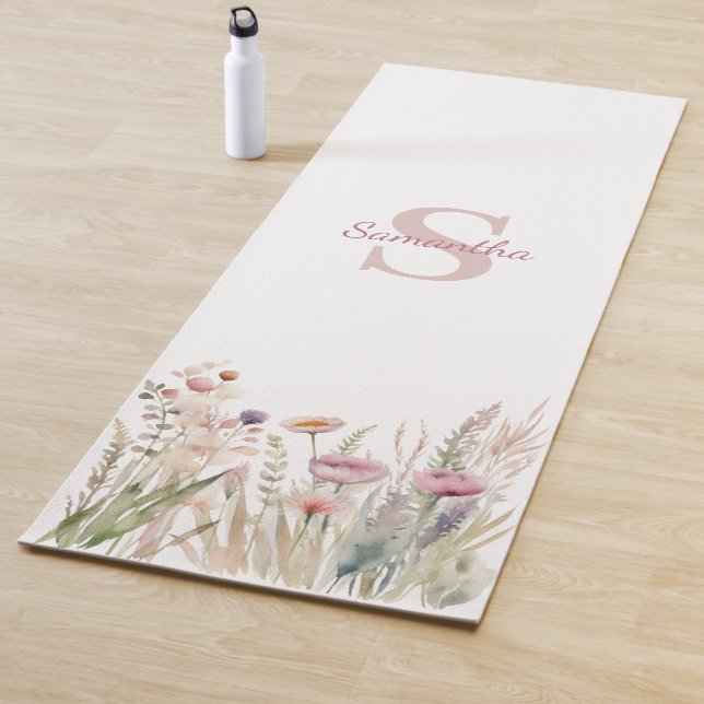 Tapis De Yoga Mongramme rose Floral Nom Yoga Mat (En situation)