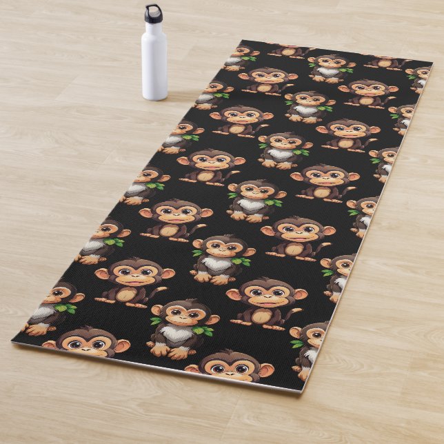 Tapis De Yoga Monkey Pattern Design Black  (En situation)
