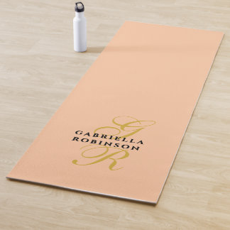 Tapis De Yoga Monogram Minimalist Peach Gold Black Stylish Chic
