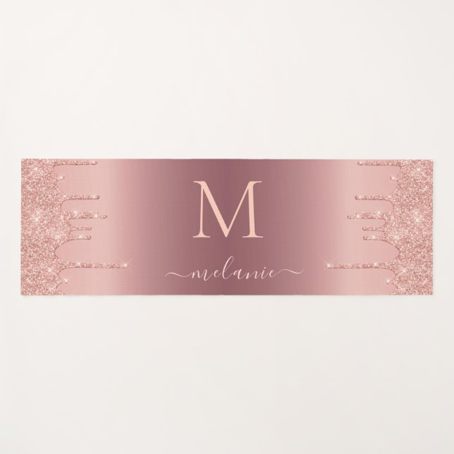 Tapis De Yoga Monogram Rose Gold Blush Parties scintillant Votre (Devant (Horizontal))