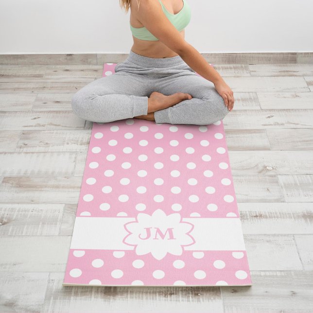 Tapis De Yoga Monogramme à points de polka rose et blanc (Créateur téléchargé)