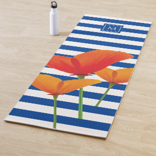 Tapis De Yoga Monogramme à rayures bleu chic