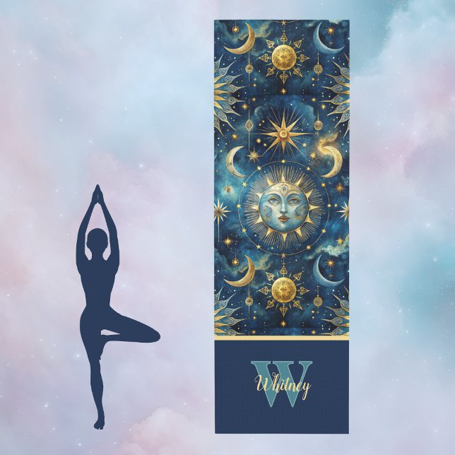 Tapis De Yoga Monogramme astrologique et céleste Sun Moon Stars (Créateur téléchargé)