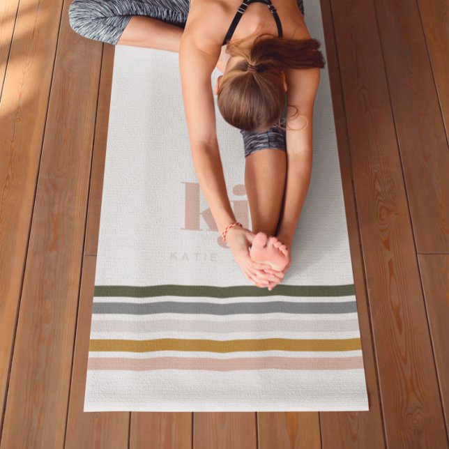 Tapis De Yoga Monogramme Bandes Rétro Chic (Créateur téléchargé)