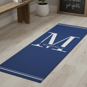 Tapis De Yoga Monogramme bleu et blanc minimal de la marine