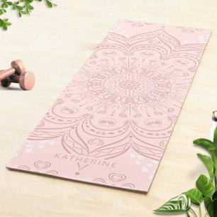 Tapis De Yoga Monogramme Boho Blush Pink Mandala Élégant