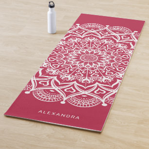Tapis De Yoga Monogramme Boho Elegant Mandala Magenta