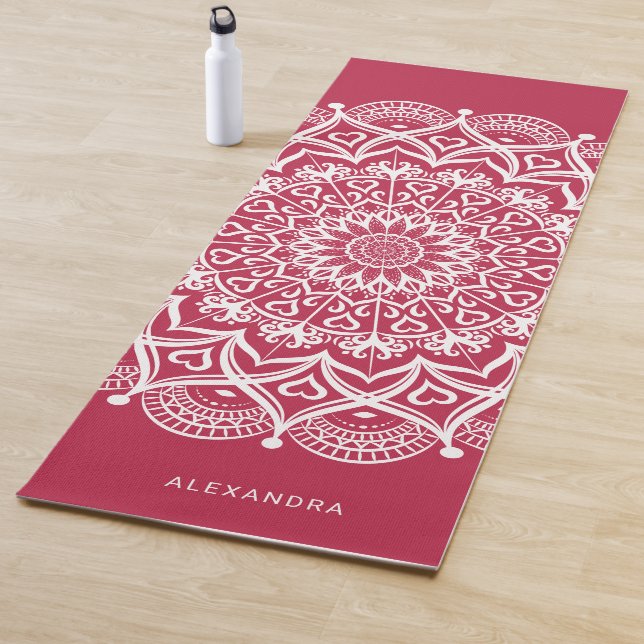 Tapis De Yoga Monogramme Boho Elegant Mandala Magenta (En situation)