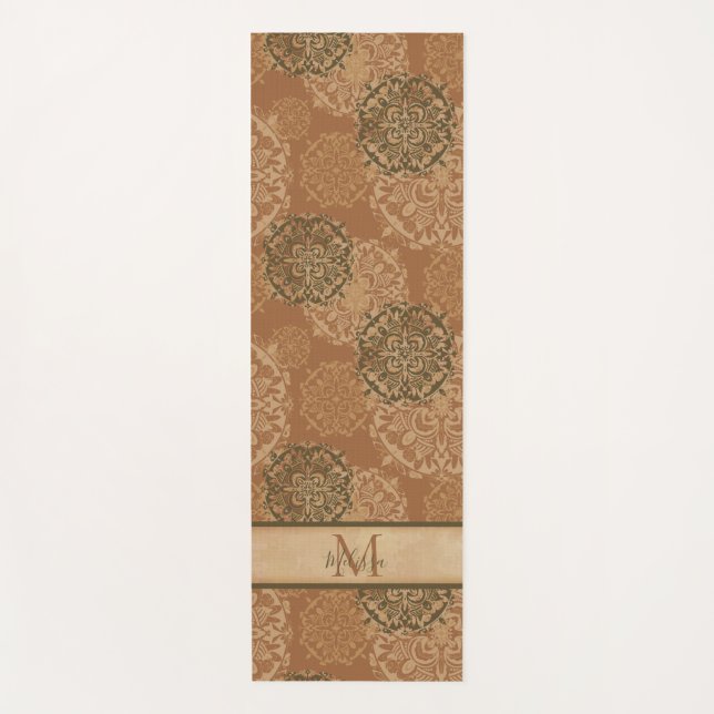 Tapis De Yoga Monogramme Boho foncé rouille Mandalas (Devant)