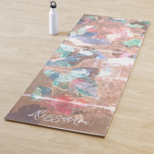 Tapis De Yoga Monogramme brun turquoise rétro vintage pastel abs
