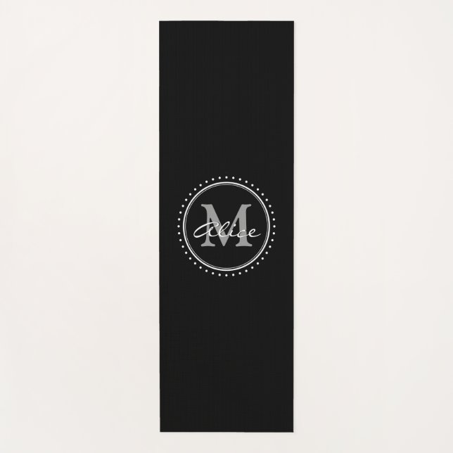 Tapis De Yoga Monogramme chic blanc noir personnel (Devant)