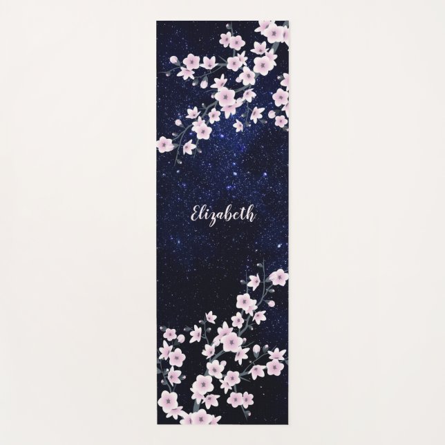 Tapis De Yoga Monogramme ciel étoilé rose Fleur de cerisier (Devant)