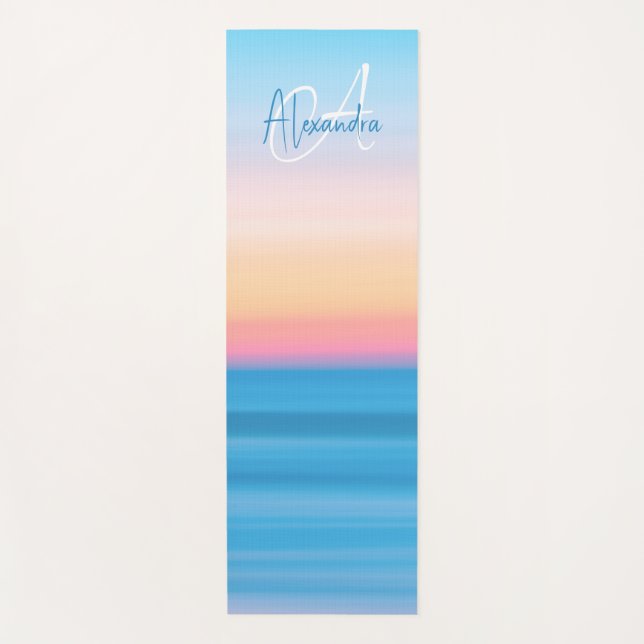 Tapis De Yoga monogramme coucher de soleil ocean couleur pastel (Devant)