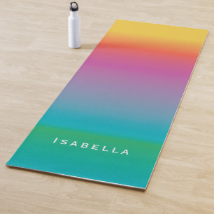 Tapis De Yoga Monogramme d'aquarelle couleur mou arc-en-ciel Omb