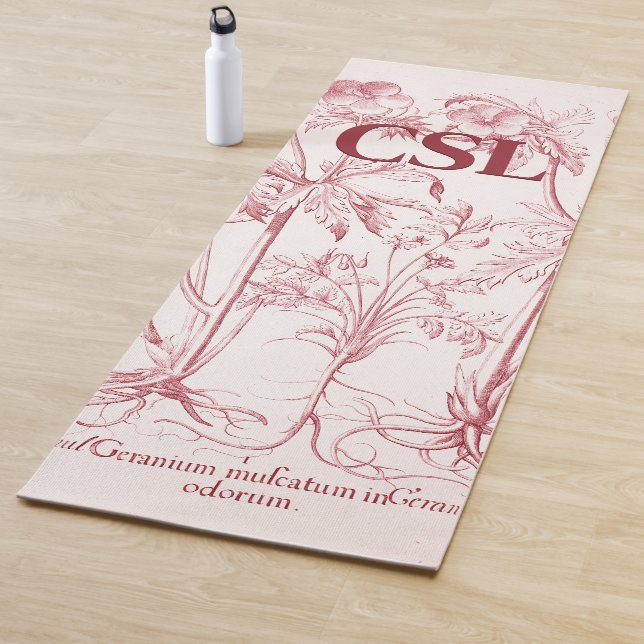 Tapis De Yoga Monogramme d'art Vintage rose (En situation)