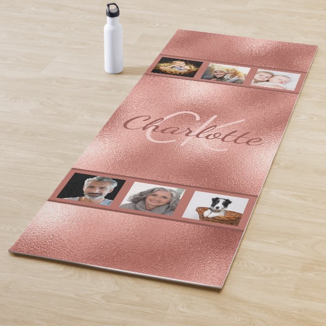 Tapis De Yoga Monogramme de collage photo en or rose (En situation)