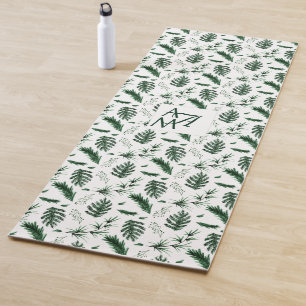 Tapis De Yoga Monogramme de feuilles vertes de forêt 3 initiales