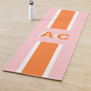Tapis De Yoga Monogramme de fille rose orange rétro mignon