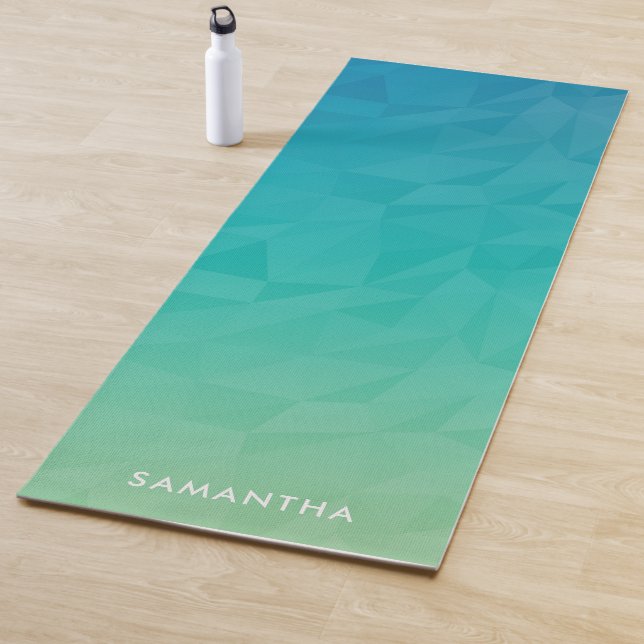 Tapis De Yoga Monogramme de Motif géométrique turquoise (En situation)