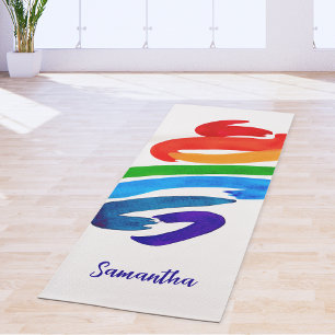 Tapis De Yoga Monogramme de nom aquarelle coloré