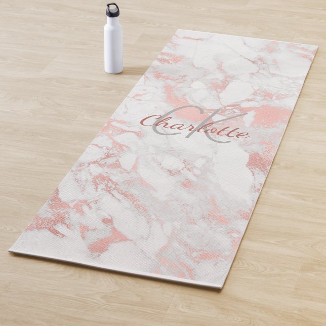 Tapis De Yoga Monogramme de nom en marbre rose gold (En situation)