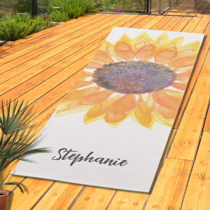 Tapis De Yoga Monogramme de nom Tournesol aquarelle