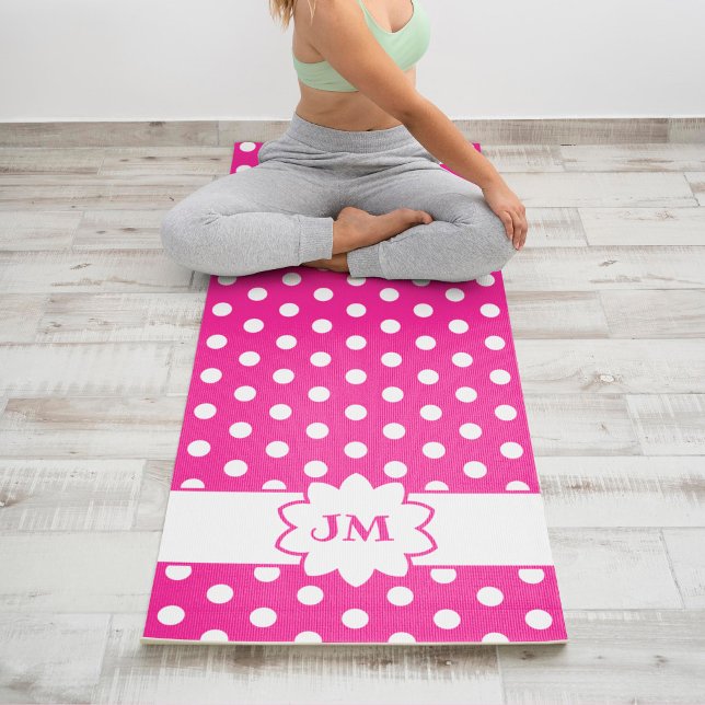 Tapis De Yoga Monogramme de point rose et blanc chaud (Créateur téléchargé)
