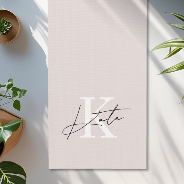 Tapis De Yoga Monogramme de script de main rose moderne (Créateur téléchargé)