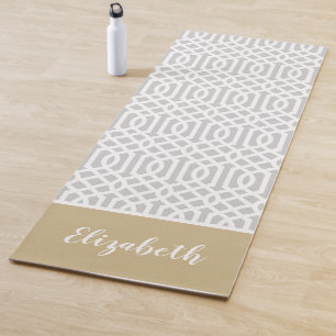 Tapis De Yoga Monogramme de treillis d'or et de gris Couleurs