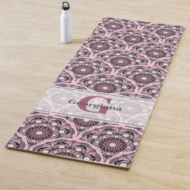 Tapis De Yoga Monogramme Déco Rose Dusky Cherry Blossom Mandala (En situation)