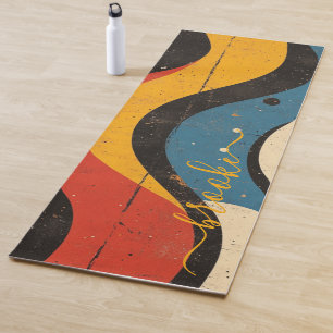 Tapis De Yoga Monogramme d'onde rétro moderne et dynamique
