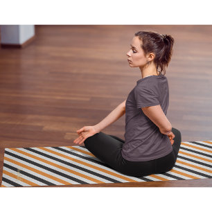 Tapis De Yoga Monogramme d'or Halloween Black Orange White Strip
