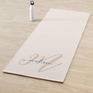 Tapis De Yoga Monogramme et nom neutres Beige Boho Script