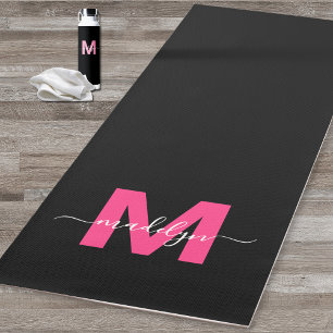 Tapis De Yoga Monogramme Féminin Noir Rose