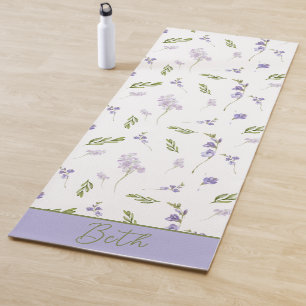 Tapis De Yoga Monogramme floral aquarelle de fleurs sauvages de