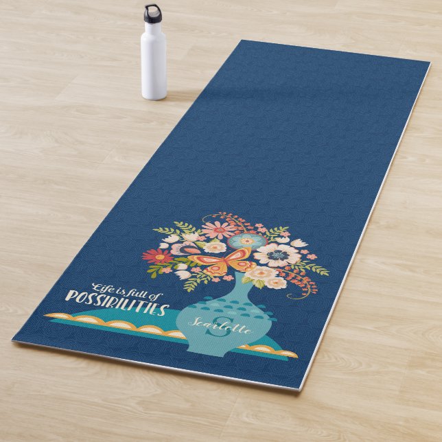 Tapis De Yoga Monogramme floral moderne (En situation)