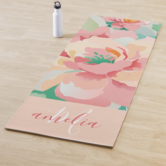Tapis De Yoga monogramme floral pastel (En situation)