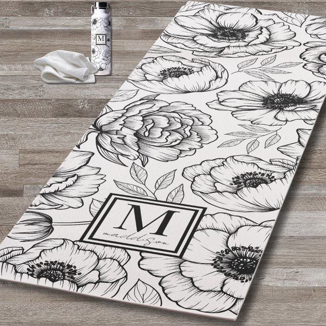 Tapis De Yoga Monogramme floral personnalisé (Personalized Floral Monogram Yoga Mat)