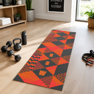 Tapis De Yoga Monogramme Géométrique Abstrait Orange Gris