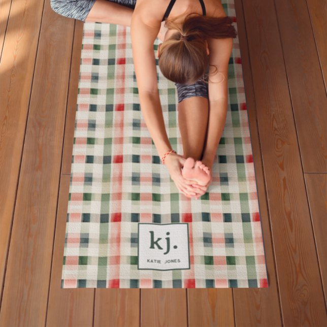 Tapis de Yoga Monogramme Gingham Émeraude Doux (Créateur téléchargé)