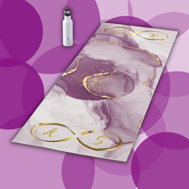 Tapis De Yoga Monogramme initial Gold Infinity sur le violet et  (Créateur téléchargé)