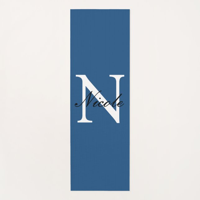 Tapis De Yoga Monogramme initial manuscrit propre nom bleu (Devant)