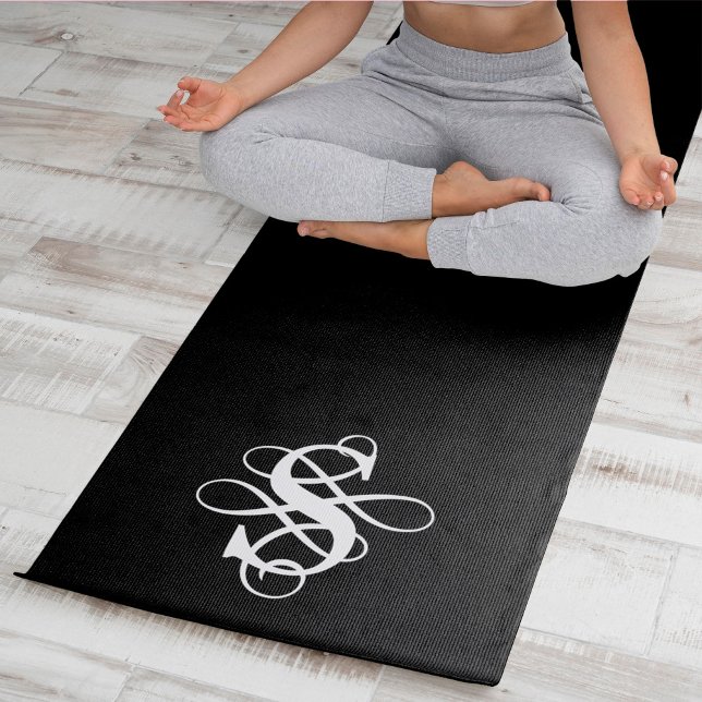 Tapis De Yoga Monogramme initial Tourbillonnant noir et blanc (Créateur téléchargé)