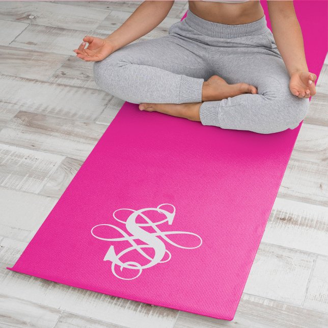 Tapis De Yoga Monogramme initial Tourbillonnant rose et blanc ch (Créateur téléchargé)