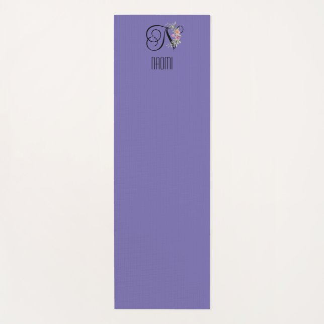 Tapis De Yoga Monogramme initiale aquarelle fleur lavande (Devant)